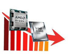 As vendas combinadas das CPUs AMD Ryzen e Intel Core caíram consideravelmente.
