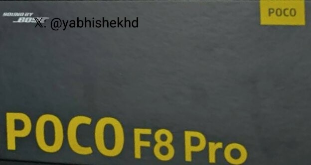 Caixa do Poco F8 Pro que vazou (Fonte da imagem: Abhishek Yadav on X)