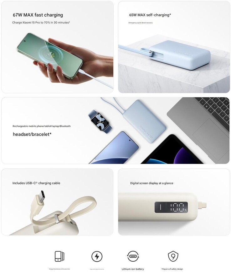 Principais destaques do novo Xiaomi 10000 67 W power bank (Fonte da imagem: Xiaomi - tradução automática)