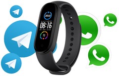 A Mi Band 6 pode permitir que os usuários se comuniquem através de serviços populares de mensageiros. (Fonte de imagem: Xiaomi (Mi Band 5 fotografado)/Medium - editado)