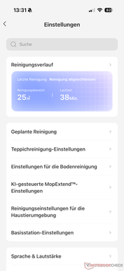 Menu com configurações