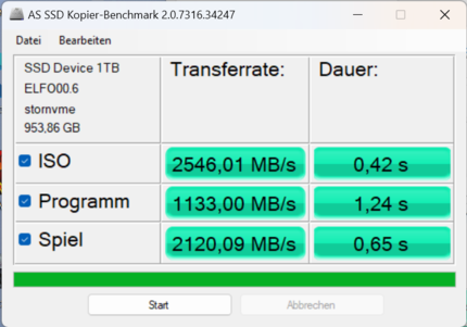 Benchmark de cópia de SSD da AS