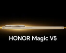 O Magic V5 em sua opção de cor "Silk Gold". (Fonte da imagem: Honor - editado)