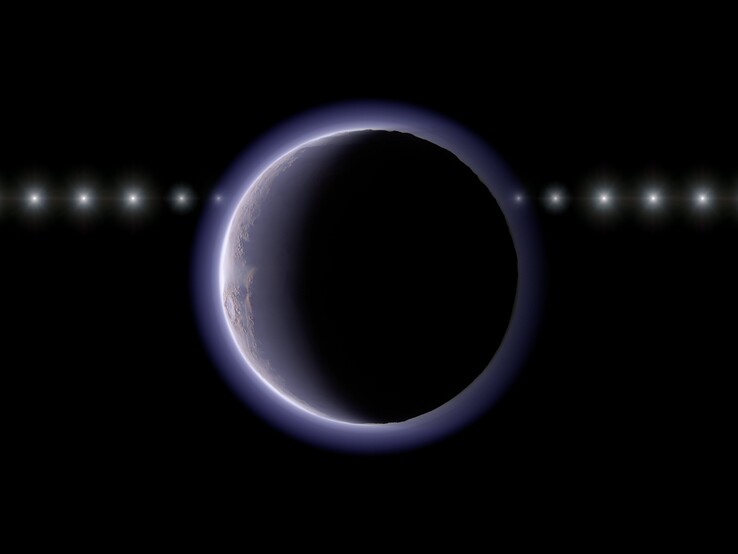 Ilustração de um artista mostrando o 2002 XV 93 passando em frente a uma estrela.