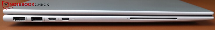 Esquerda: HDMI 2.1, USB-A (5 Gbps), 2x USB-C Thunderbolt 4 com PD e DP (40 Gbps)