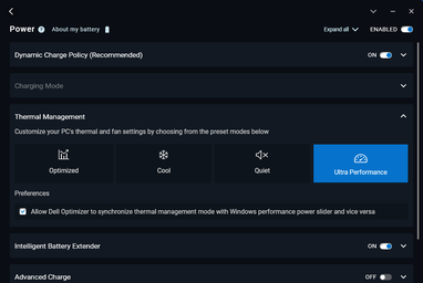 Perfis de energia do Dell Optimizer