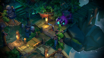 Uma imagem mostrando um ambiente em Battle Chasers: Nightwar.
