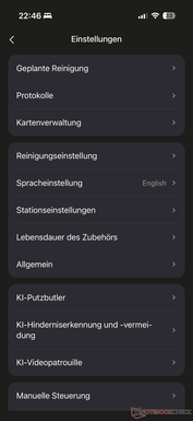 Menu com muitas configurações