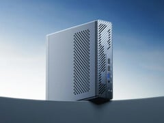O MS-01 SE pode ser equipado com até 64 GB de memória RAM DDR4. Na foto: uma imagem promocional mostrando a parte frontal do mini PC.