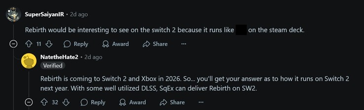 NateTheHate2 vaza sobre a data de lançamento de Final Fantasy 7 Rebirth para Switch 2 e Xbox (Fonte da imagem: captura de tela, GamingLeaksandRumours suvbreddit)