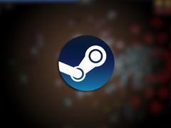 Na foto, o logotipo do Steam sobreposto a uma captura de tela borrada do jogo Power Fantasy. (Fonte da imagem: Steam - editado)