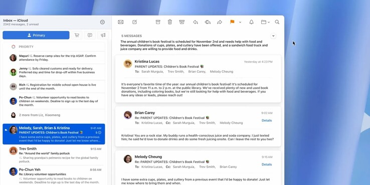 o macOS 15.4 revisa o design do aplicativo Mail do Apple. (Fonte da imagem: 9to5Mac)