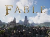 O logotipo da Fable com o mundo de Albion ao fundo