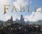 O logotipo da Fable com o mundo de Albion ao fundo