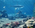 InZOI Island Getaway free DLC snorkelling screenshot showing sharks and fish in shallow waters