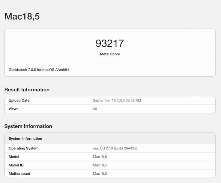 Os resultados do Geekbench revelam um desempenho impressionante para a GPU Apple M6 de 12 núcleos