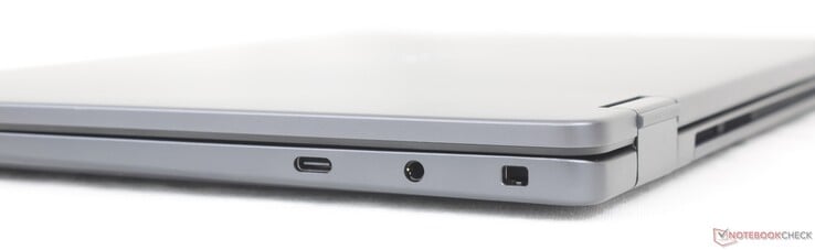 Correto: USB-C 3.2 Gen.2 (20 Gbps) com DisplayPort 1.4 + Power Delivery, fone de ouvido de 3,5 mm, Noble Lock