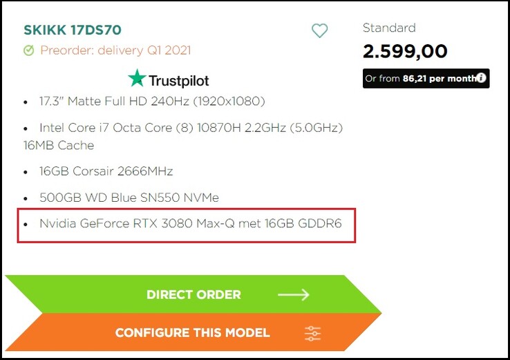 Nvidia GeForce RTX 3080 GPU móvel. (Fonte de imagem: SKIKK)