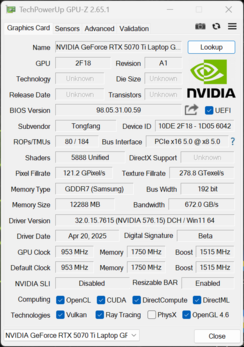 GPU-Z GeForce Laptop RTX 5070 Ti