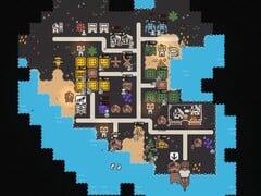 Uma ilha desenvolvida em Clicky Islands, com cultivo de safras, ciclos automatizados de recursos, tarefas de unidades e infraestrutura portuária.