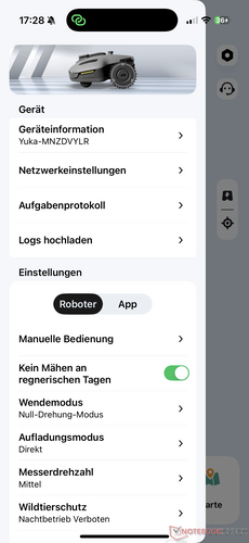 Menu com várias configurações