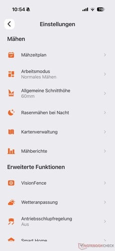 Menu de configurações