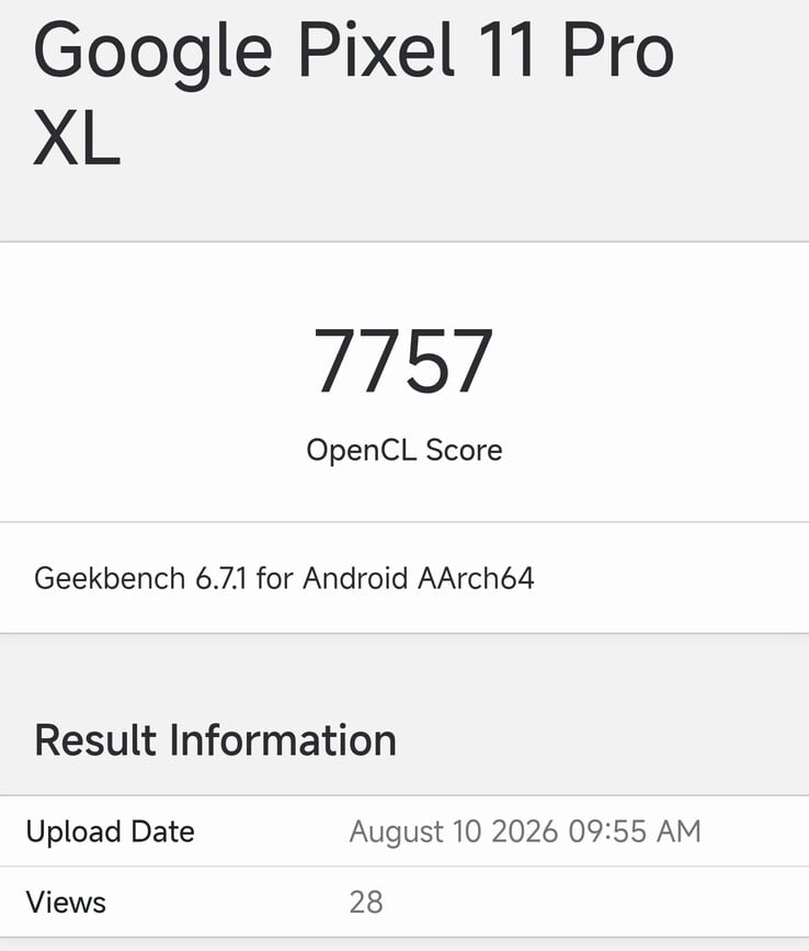 O Pixel 11 Pro XL no Geekbench Compute