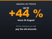 Gráfico indicando que a Amazon aumentou os preços de tabela em até 44%, enquanto os preços no momento do pagamento permaneceram os mesmos