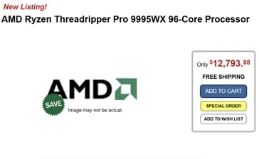 Listagem da Provantage para o Ryzen Threadripper PRO 9995WX. (Fonte da imagem: Provantage via VideoCardz)