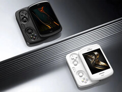 O Anbernic RG Slide utiliza uma solução de trilho de mola para mover sua tela de 4,7 polegadas para frente e para trás. (Fonte da imagem: Anbernic)