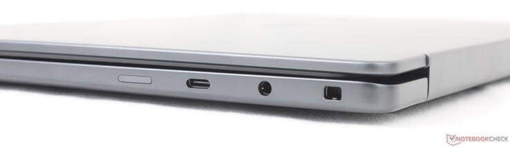Correto: Slot para SIM (opcional), USB-C 3.2 Gen. 2 (20 Gbos) com DisplayPort 1.4 + Power Delivery, entrada para fone de ouvido de 3,5 mm, Noble Lock