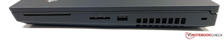 Lado direito: Leitor SmartCard, leitor SD, USB-A (3.2 Gen.1), Kensington