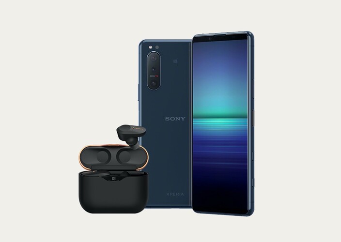 As pré-encomendas Xperia 5 II vêm com um par de fones de ouvido WF-1000XM3 em vários países. (Fonte de imagem: Sony)