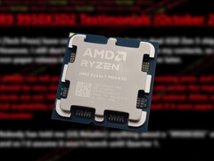 Os processadores AMD X3D atuais, como o Ryzen 7 9800X3D e o Ryzen 9 9950X3D, dependem de um bloco de 64 MB 3D V-Cache. (Fonte da imagem: Notebookcheck, Moore's Law Is Dead no YouTube, editado)