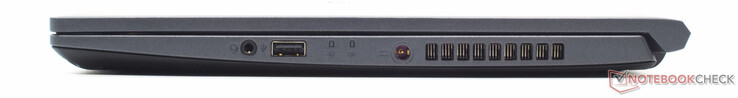 3.porta de áudio de 5 mm, USB 2.0 Tipo A, conector de alimentação de barril