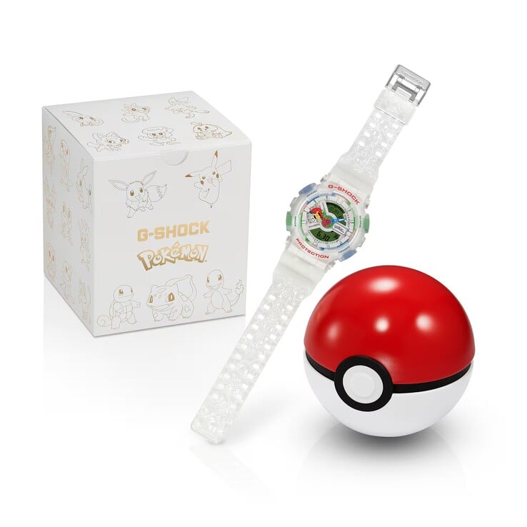 O relógio de edição limitada é entregue com uma caixa de colecionador personalizada, além da vitrine em formato de Poké Ball.