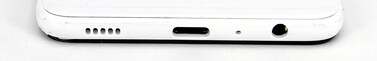 Parte inferior: alto-falante, porta USB-C, microfone, porta de áudio de 3,5 mm