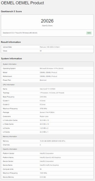 Com um Core i7-13700H e 16 GB de memória. (Fonte: Geekbench)