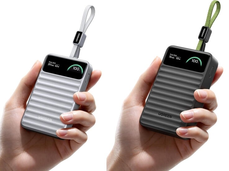 À esquerda: a versão de 10.000 mAh na cor prata. À direita: o modelo de 20.000 mAh na cor preta.