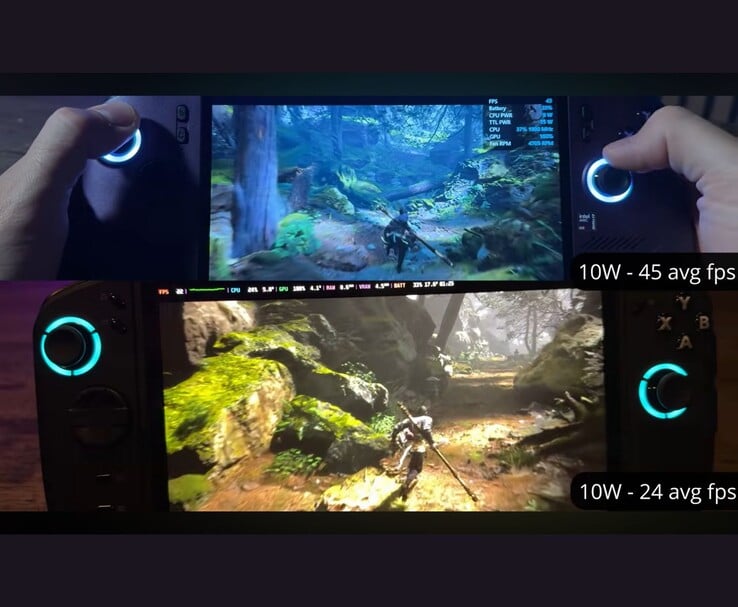 O MSI Claw 8 AI+ e o Lenovo Legion Go 2 rodam o Black Myth: Wukong com 10 W, apresentando 45 FPS e 24 FPS, respectivamente.