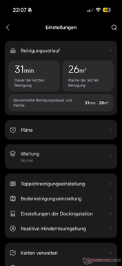 Menu de configurações