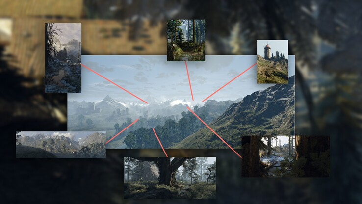 Uma imagem mostrando as diferentes regiões do Wild Monster Hunt. (Fonte da imagem: Aeltoth - Nexus Mods)