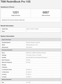 RedmiBook Pro 15S com Ryzen 7 5800H APU(Fonte de imagem: Geekbench)