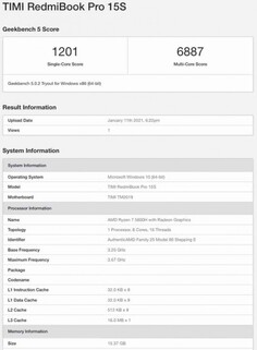RedmiBook Pro 15S com Ryzen 7 5800H APU(Fonte de imagem: Geekbench)