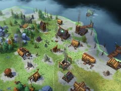 Uma imagem que mostra uma vila em Northgard: Definitive Edition.