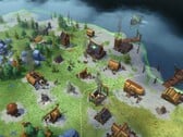 Uma imagem que mostra uma vila em Northgard: Definitive Edition.
