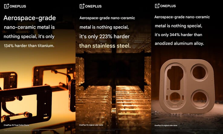 Alegações de resistência do corpo de metal nano-cerâmico de grau aeroespacial do OnePlus 15 (Fonte da imagem: OnePlus - tradução automática)