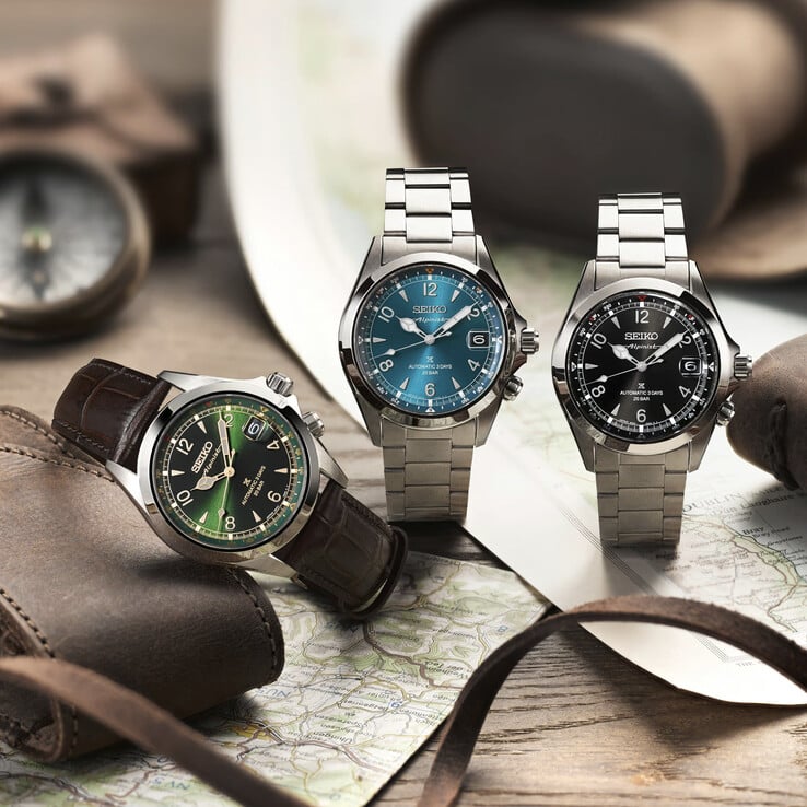 Da esquerda para a direita, o Seiko Prospex Alpinist SPB507, SPB503 e SPB505. (Fonte da imagem: Seiko)