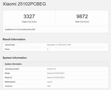 POCO F8 Ultra no Geekbench
