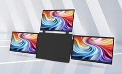 A imagem mostra o monitor portátil Acer PD163Q-P3, que apresenta um corpo central rodeado por três telas de 15,6 polegadas com resolução de 1080p nas laterais